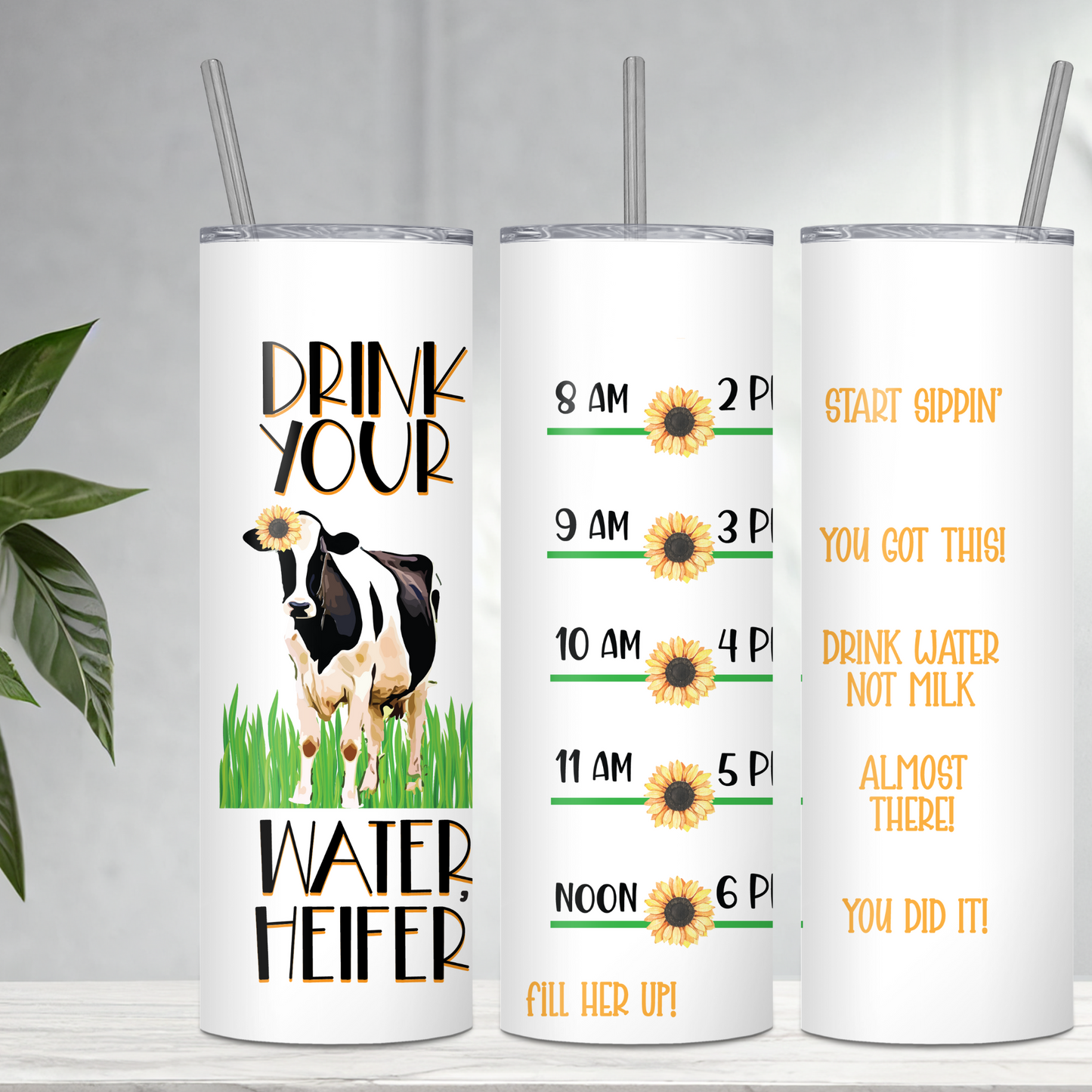 Heifer Cow Water Tracker 20-ounce Stainless Steel Tumbler with Straw
