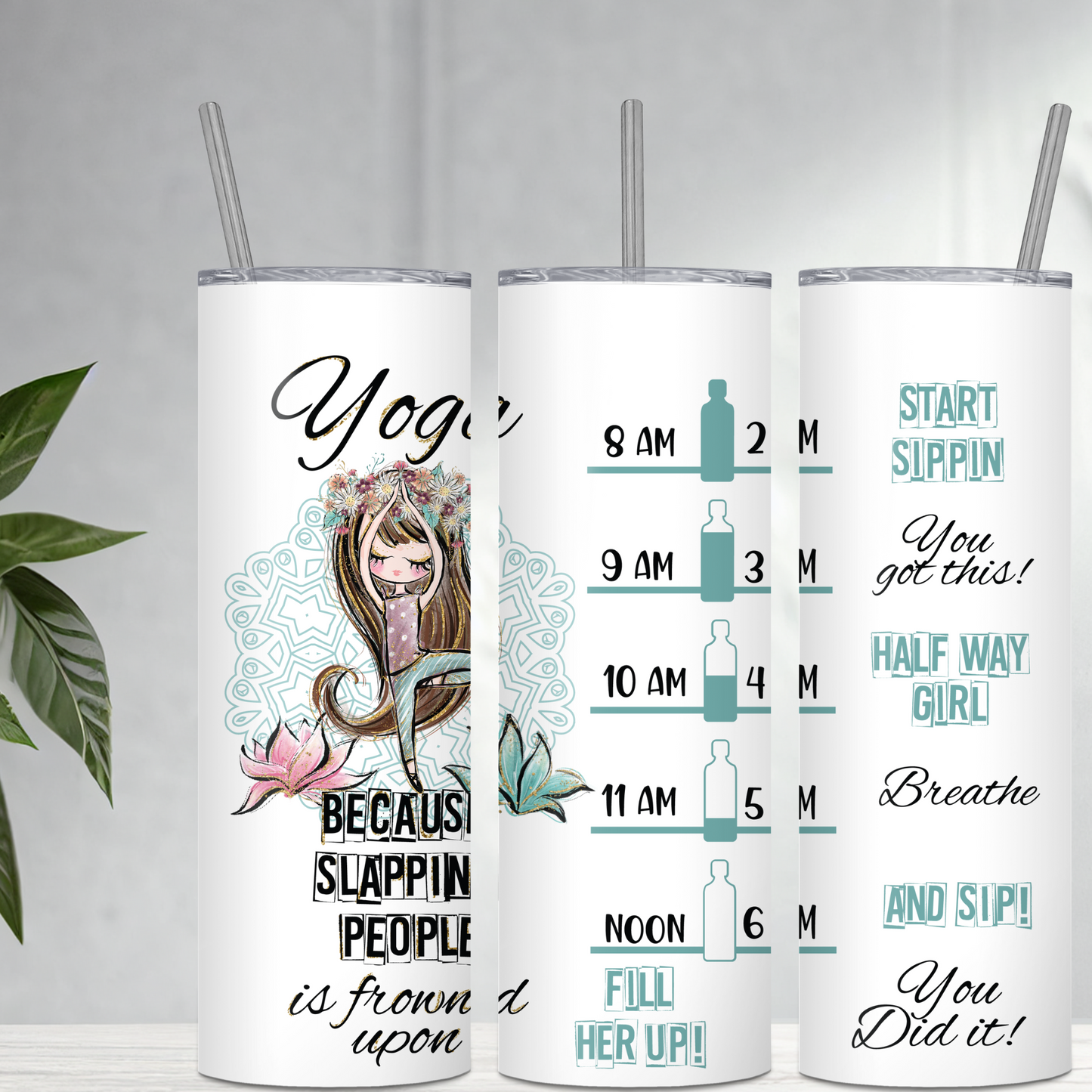 Yoga Boho drink tracker 20-ounce Tumbler with lid and straws