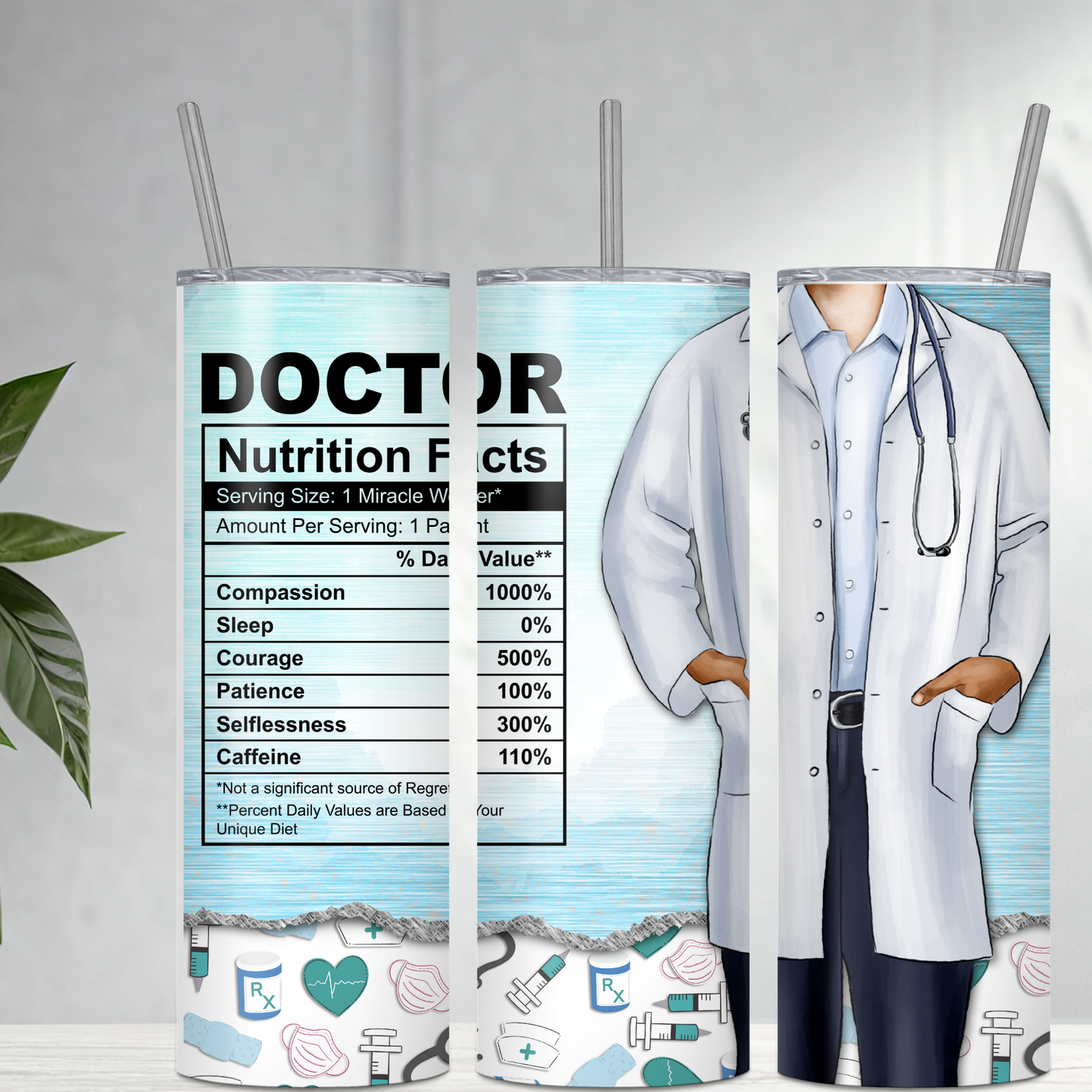 Doctor Tumbler 20 Ounce Stainless Steel with Stainless Steel Straw and Slip/scratch Resistant Bottom